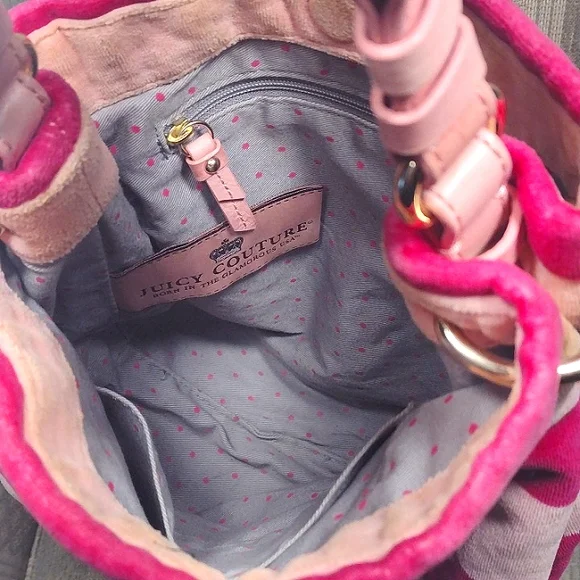 Juicy Couture Y2K Choose Juicy Velour stripe Bag with VS Charm